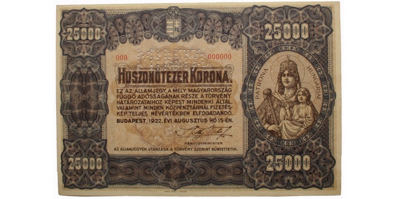 25000 korona 1922 Minta RR!